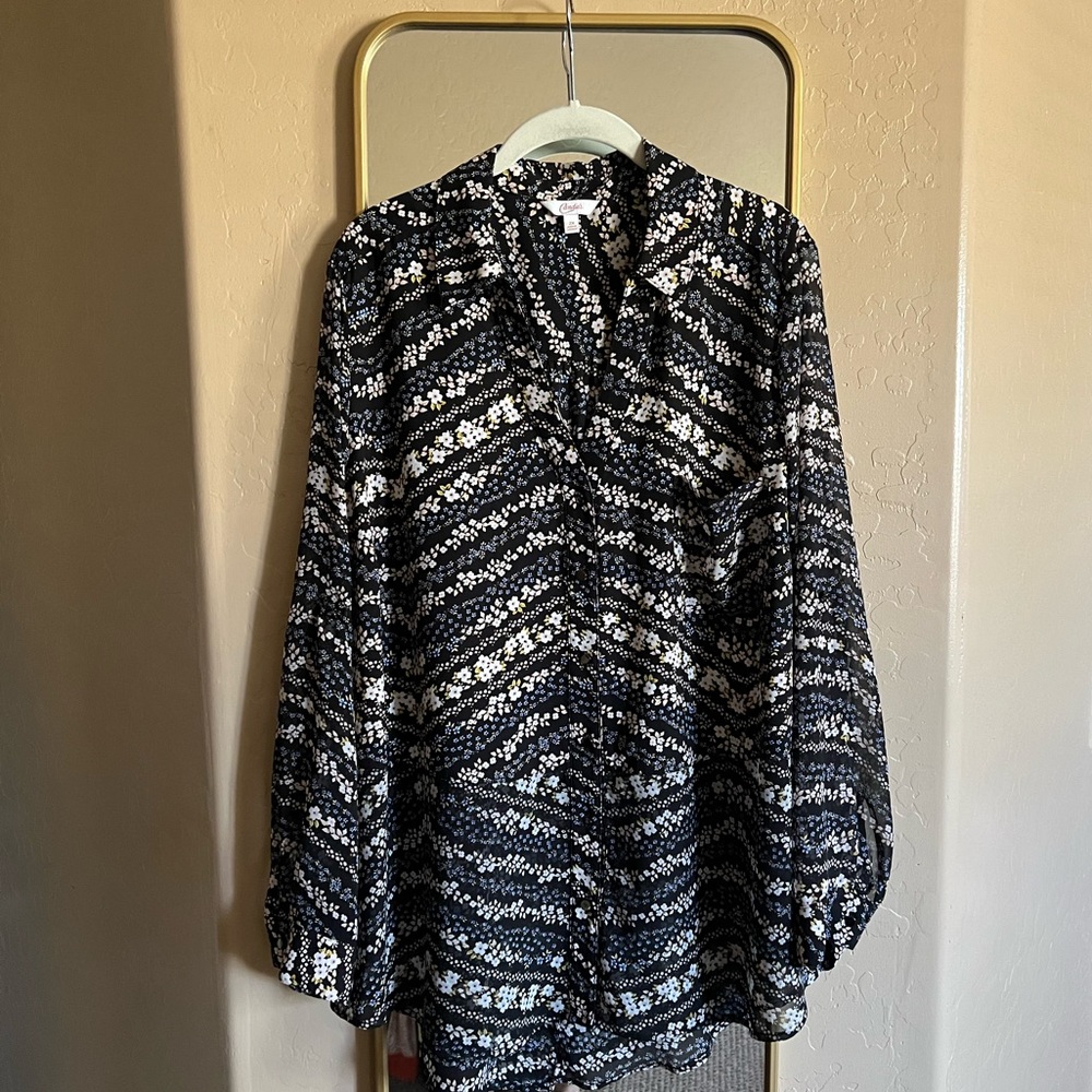 Candie’s Floral Patterned Sheer Black Cottagecore Button Up Blouse Size 2XL XXL